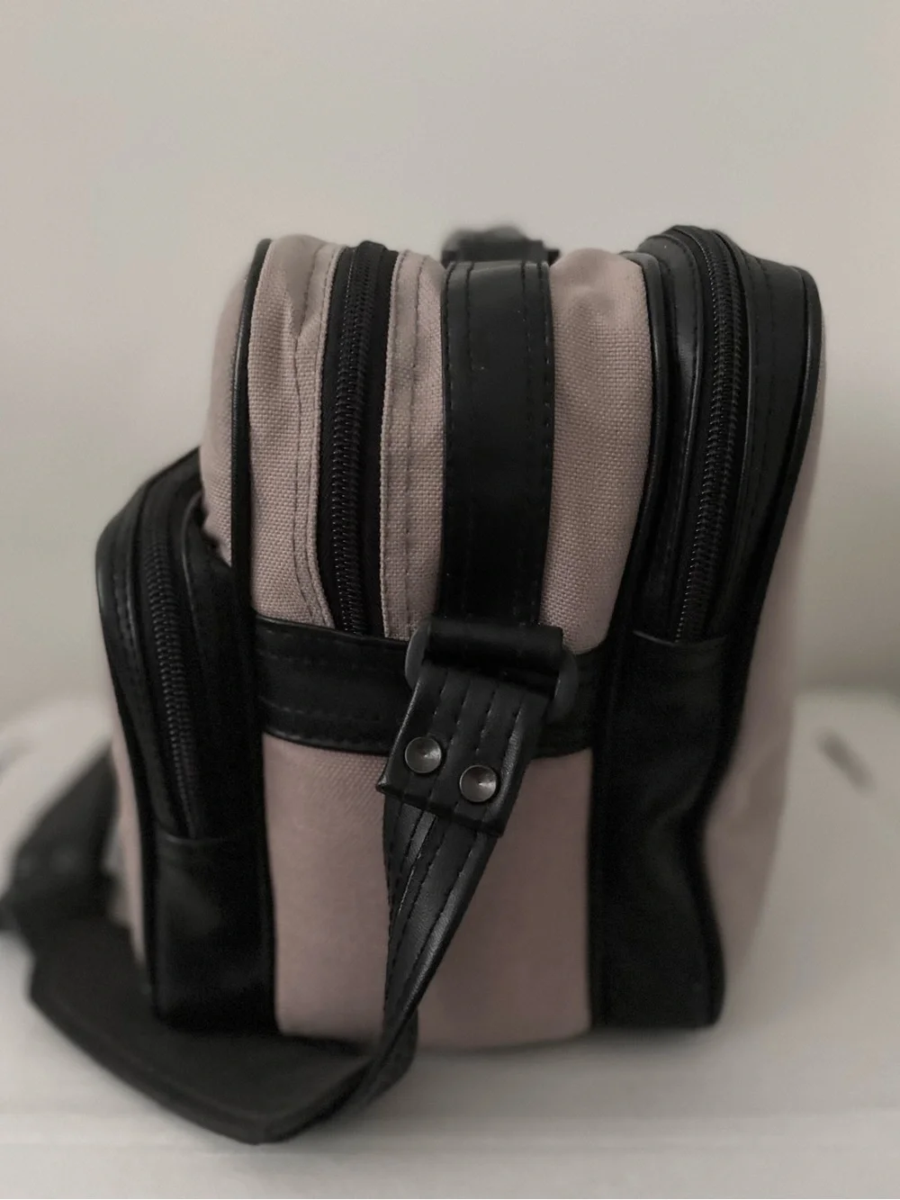 Canvas Crossbody Bag Gray with Black Trim. 11”x7”. Perfect Overnight. Camera Bag